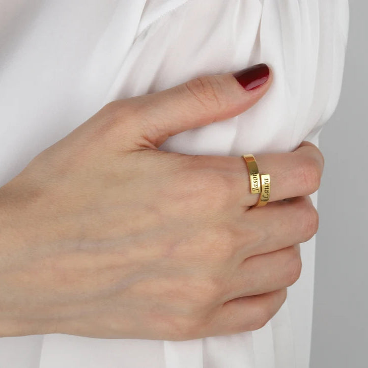 Engraved Double Name Ring