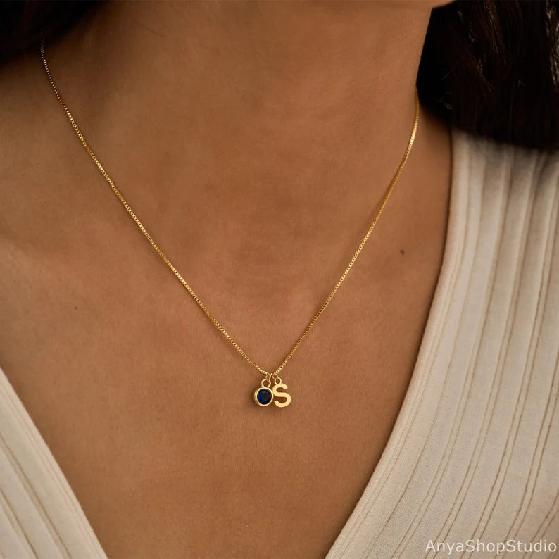 Birthstone & Initial Necklace