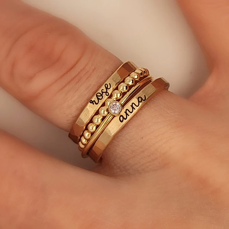 Custom Name Stackable Ring (Set of 4 rings)