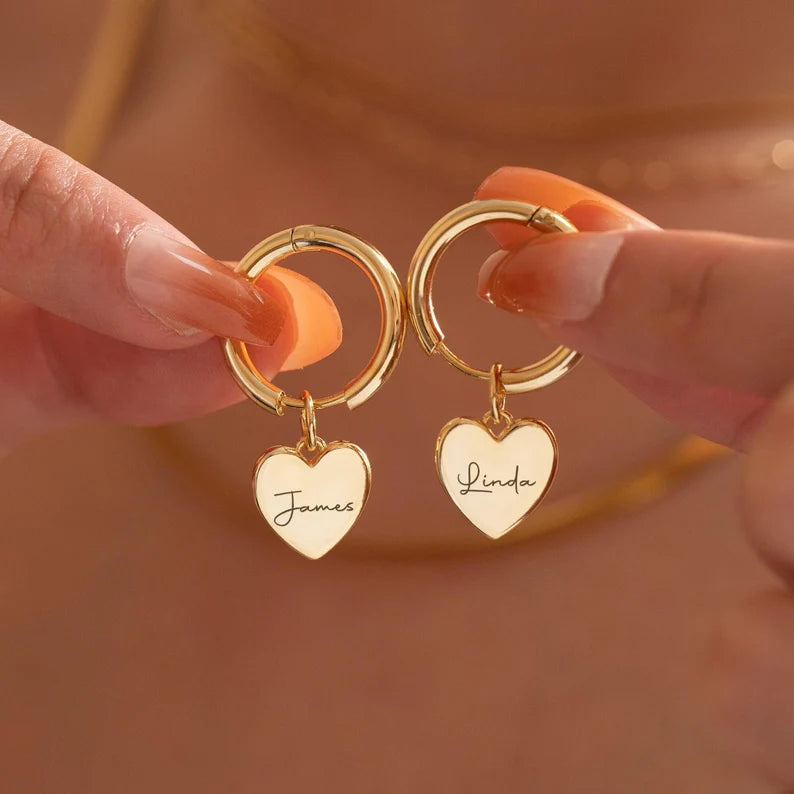 Custom Heart Initial Hoop Earrings