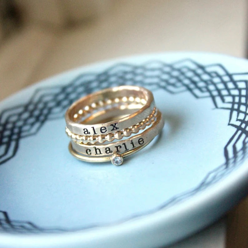 Custom Name Stackable Ring (Set of 4 rings)