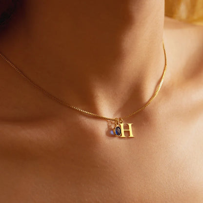 Birthstone &amp; Initial Necklace