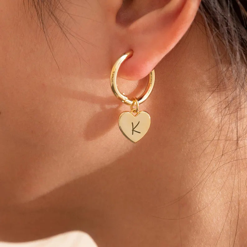 Custom Heart Initial Hoop Earrings